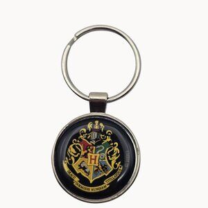 Hogwarts Harry Potter Round Black/Gold Toned House Crest Keychain Collectible